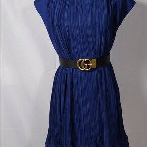 Blue Pleated Dress with Black Belt not included
